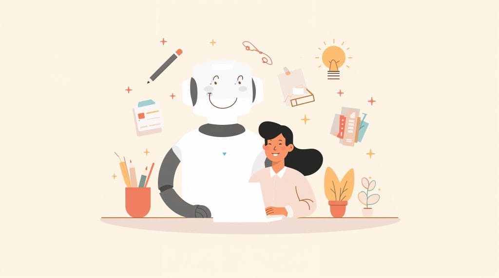  Modern illustration representing cloud-based AI tools connected through the internet, beginner-friendly technology, simple devices, laptop and phone, clean educational design