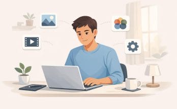 Beginner calmly choosing the right digital tools for online work without overwhelm