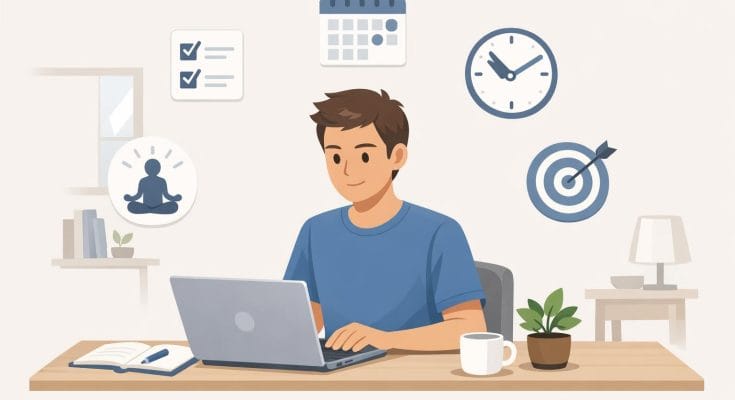 beginner working online using simple productivity tools to stay organized and focused