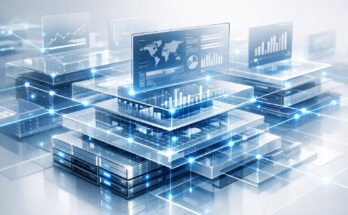 Abstract digital infrastructure representing technology systems in modern online business