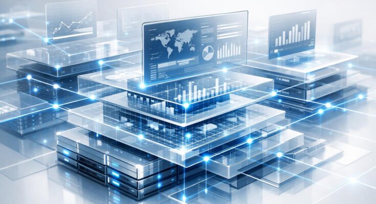 Abstract digital infrastructure representing technology systems in modern online business