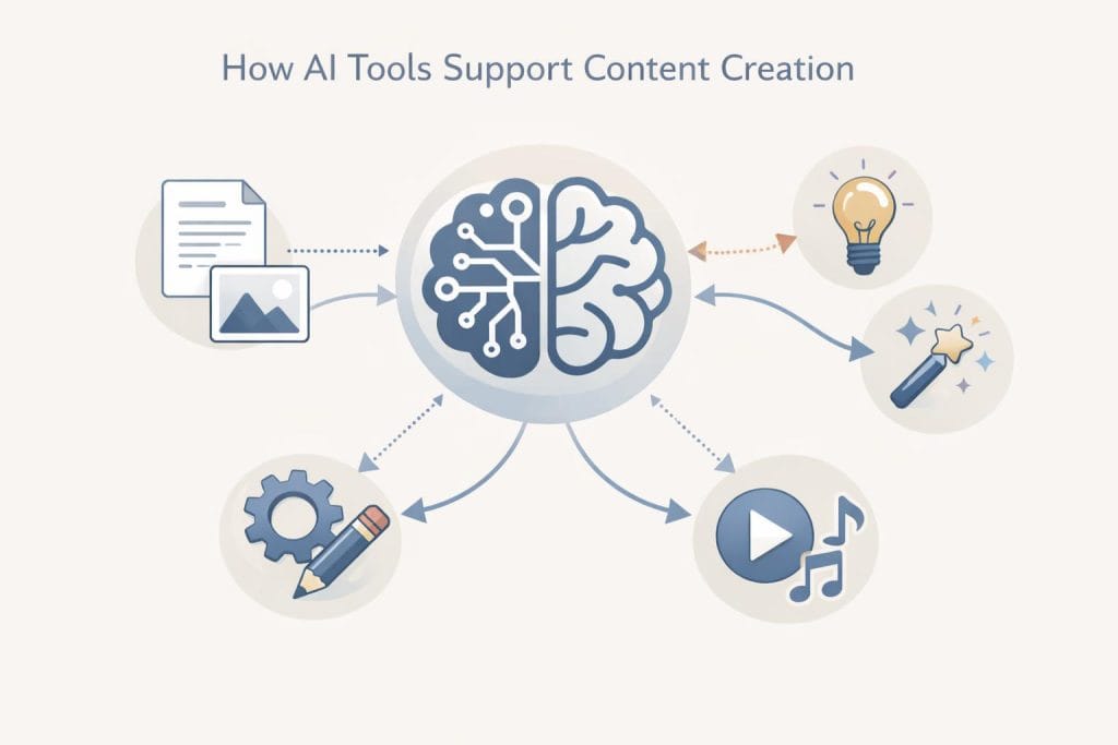 Simple visual explanation of how AI tools assist content creation tasks