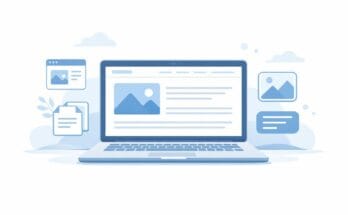 Illustration showing a simple website displayed on a laptop for beginners