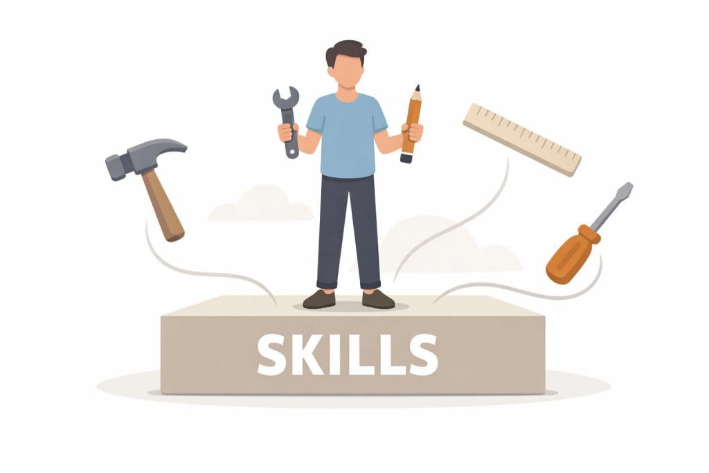 Illustration showing how tools support skills rather than replacing experience or effort 