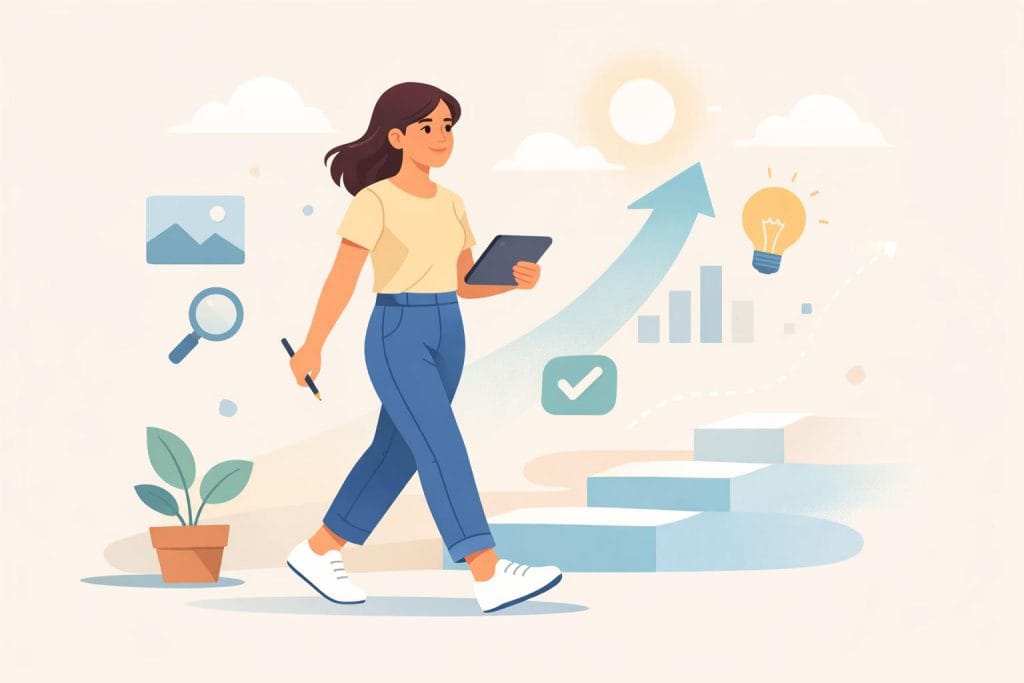 Beginner confidently moving forward after choosing the right digital tools