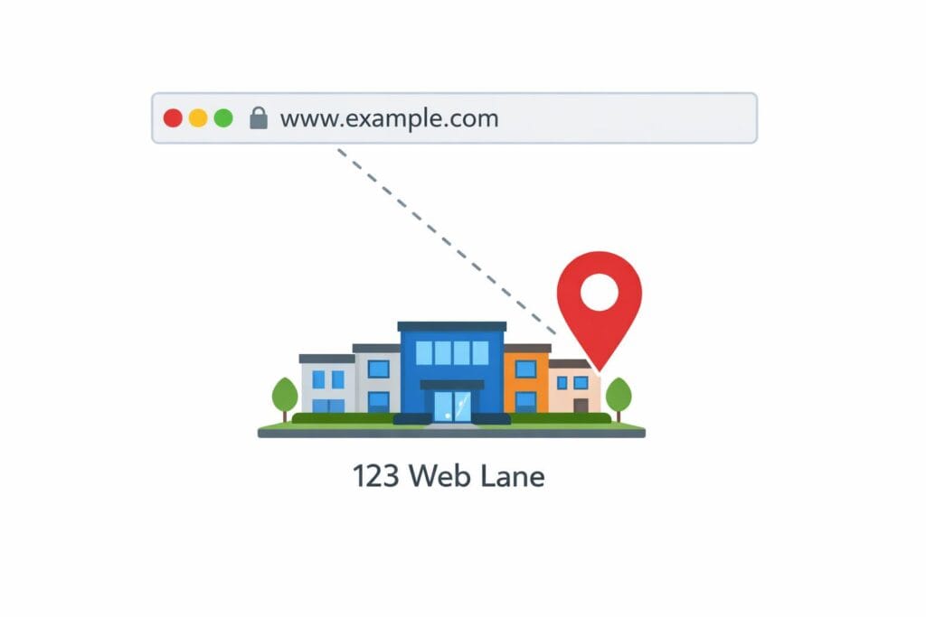 Visual explanation of a domain name as a website’s address on the internet