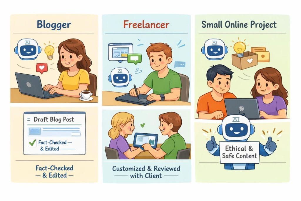 Examples of beginners using AI tools responsibly for online work