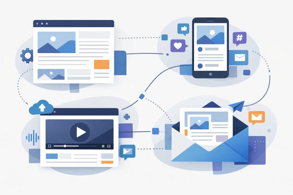 AI tools supporting blogs, social media posts, videos, and email content