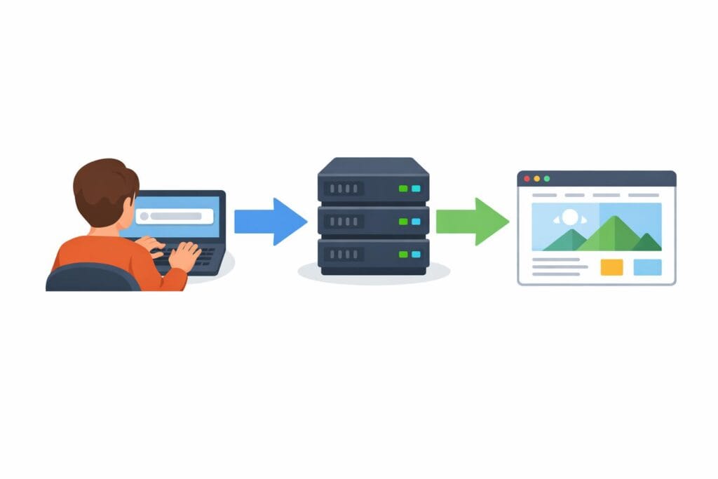 Simple visual showing how browsers find websites using domain names