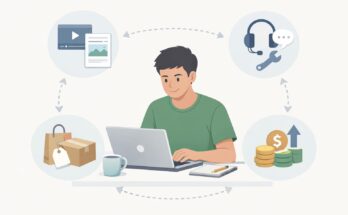 Illustration showing a beginner learning what an online business model is