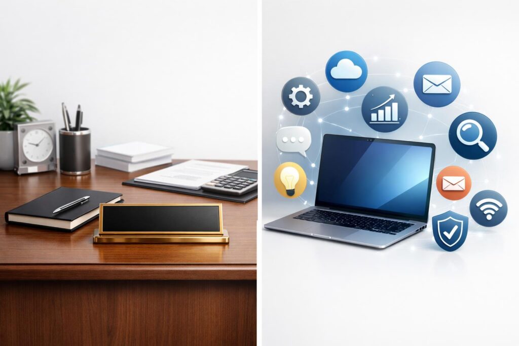 Conceptual image comparing traditional job structure and flexible digital skills