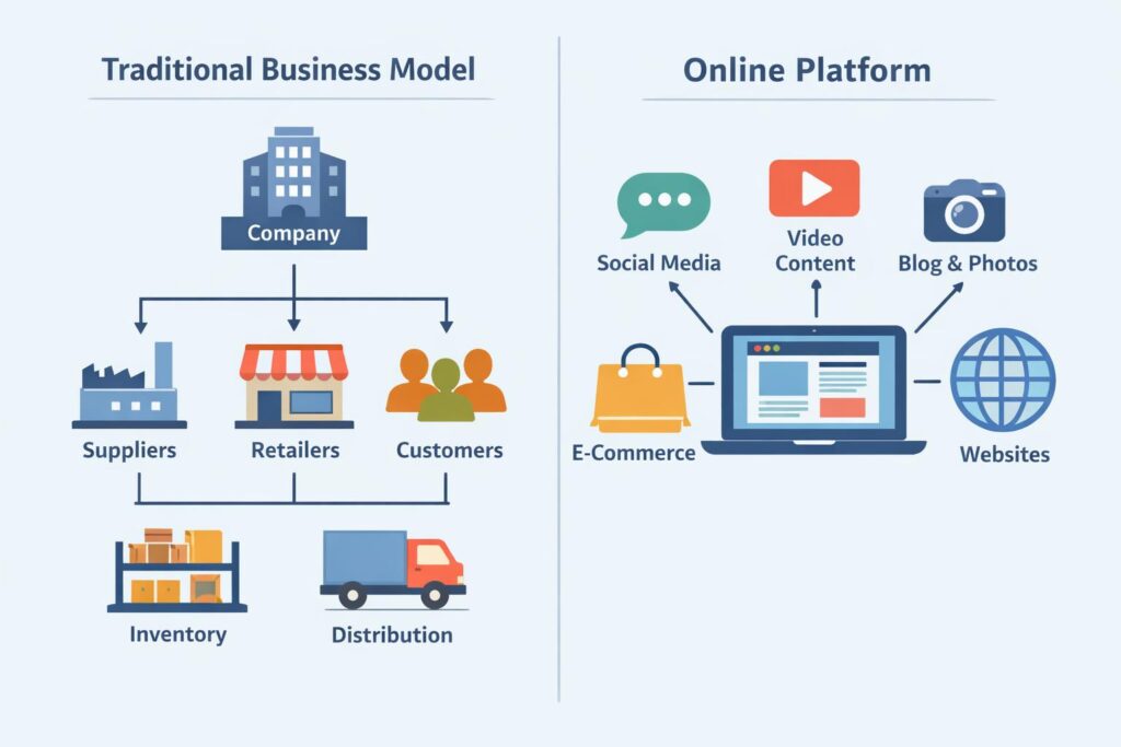 Difference between an online business model and online platforms