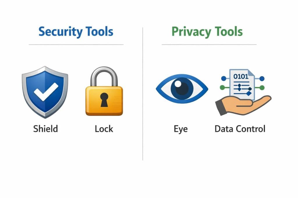 Difference between privacy tools and security tools explained visually