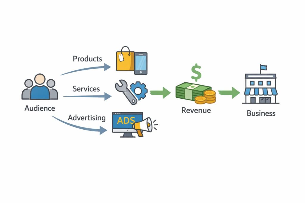 Illustration showing how online business models make money