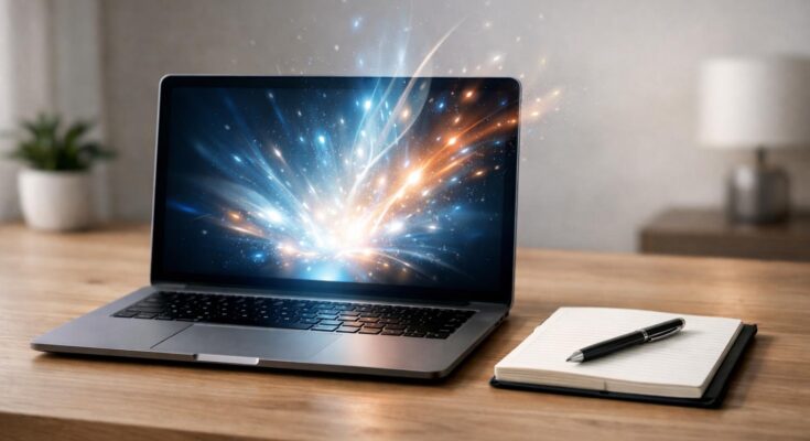 Minimalist professional workspace with laptop representing skill-based online work