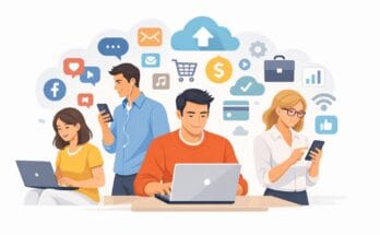 Illustration showing digital platforms supporting online business activities