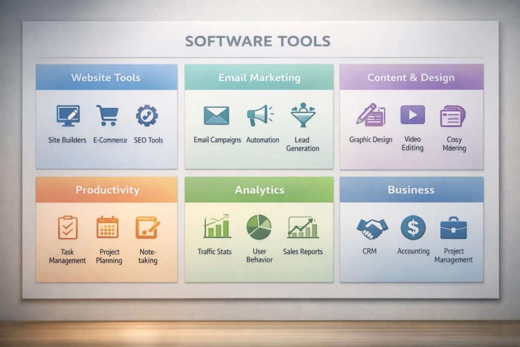 categories of software tools website email design productivity analytics