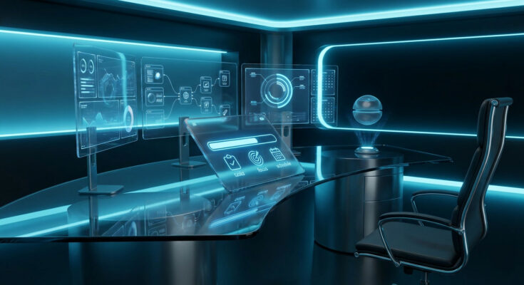 futuristic digital task organization workflow system for beginners working online