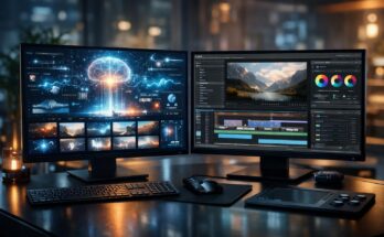 difference between AI and traditional software futuristic comparison visual