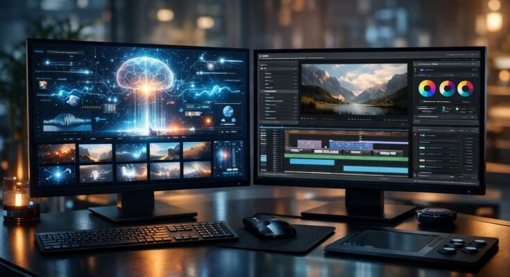 difference between AI and traditional software futuristic comparison visual